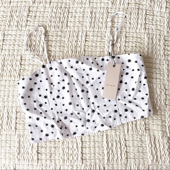 Bec + Bridge Petite Fleur Linen Crop Top Ivory Black US 8 NWT - Picture 2 of 7